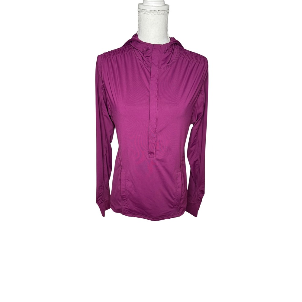 Athleta Uptempo Snap Front Hoodie Jacket Purple Magenta Medium 426620 Womens